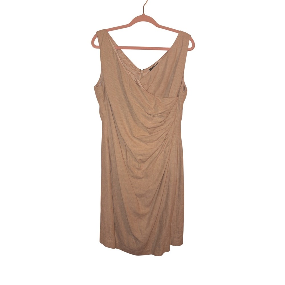 Ralph Lauren Womens Size 14 Linen Blend Ruched Classic Timeless Minimalist Dress